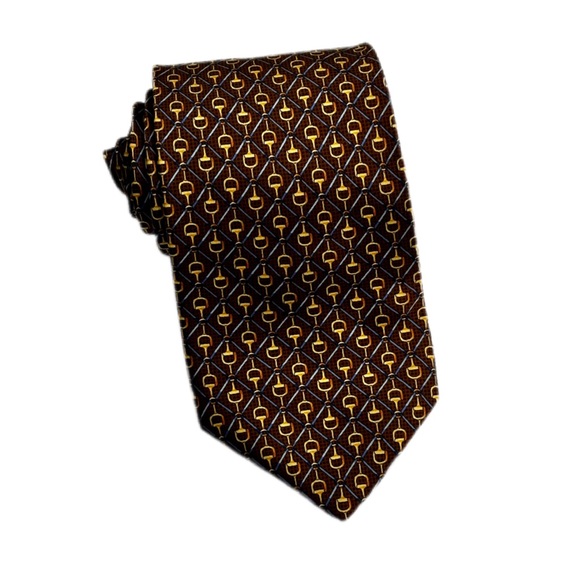 Burberry London Silk Tie Geometric Brown Gold Blue Made In Italy - Picture 9 of 9